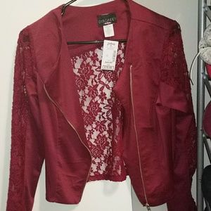 Maroon lace zip up jacket